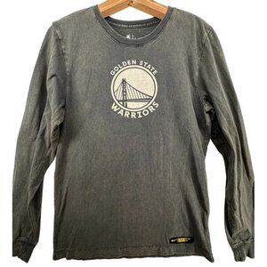 Nike Mens TShirt S Brown Long-Slv Golden State Warriors NBA Logo SpellOut Sporty